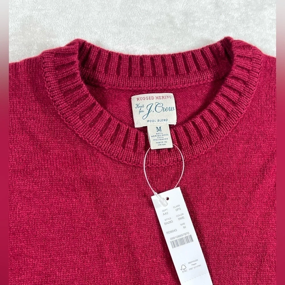 NWT J. Crew Rugged Merino Wool Blend Red Crewneck Pullover Sweater Classic C24